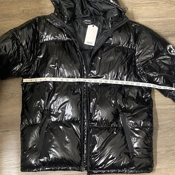WESC Shiny Men’s Black Puffer Jacket with Hood